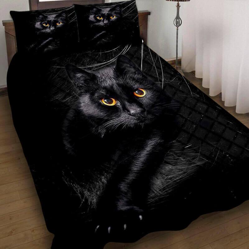 Fernweeh™ Steppdecken-Bettwäsche-Set - "Eine schwarze Katze"